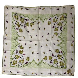 Vintage Floral Hankie Hand Woven Printed in Switzerland Hanky Handkerchief 11x11